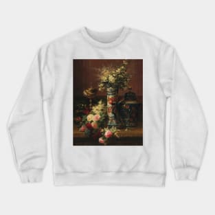 Roses, Peonies and Forget-me-nots in a Japanese Vase by Jean-Baptiste Robie Crewneck Sweatshirt